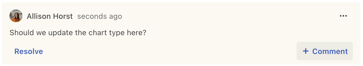 Screen shot showing an existing notebook comment, with a button that says '+ Comment' at the bottom of the thread where a user can add their own comment.