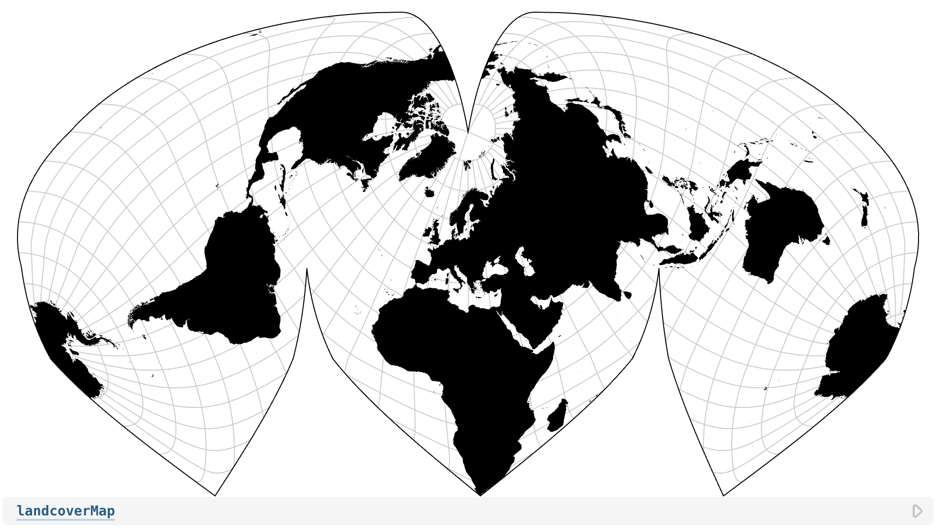 Screenshot of a global landcover map created by calling `landcoverMap` in a JavaScript cell.