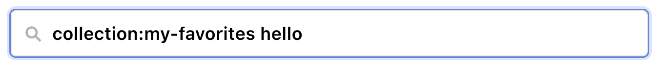 Search bar in Observable with 'collection:my-favorites hello' entered.