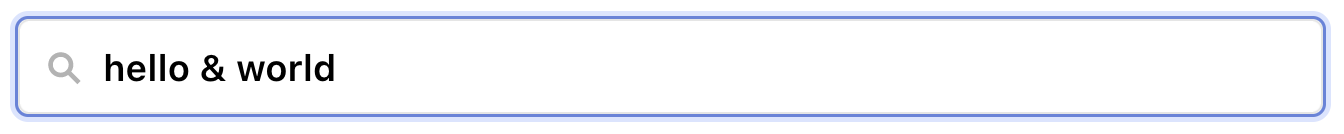 Search bar in Observable with 'hello & world' entered.