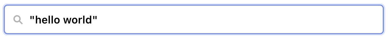 Search bar in Observable with 'hello world' entered within double quotes.