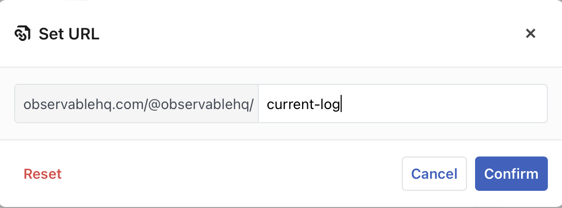 A screenshot of the Set URL modal that appears after selecting Settings>Set URL.